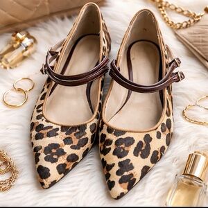 Anthropologie Leopard Print Flats with Brown Straps